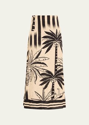 Dusty Trail Palm Tree Print Midi Skirt