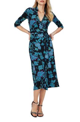 DVF Abigail Floral Silk Midi Wrap Dress in China Vine Black Med