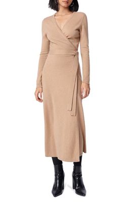 DVF Astrid Long Sleeve Wool & Cashmere Wrap Sweater Dress in Camel