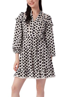 DVF Chicago Ruffle Polka Dot Cotton Dobby Dress in Abstract Dot Small Ivory