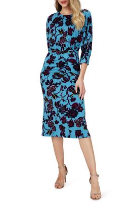 DVF Chrisey Floral Ruched Dress in China Vine Barrier Reef Lg