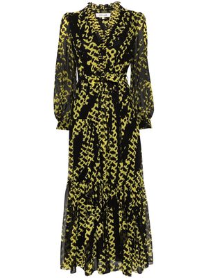 DVF Diane von Furstenberg abstract-pattern semi-sheer flared dress - Yellow