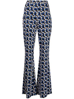 DVF Diane von Furstenberg abstract-print silk flared trousers - Blue