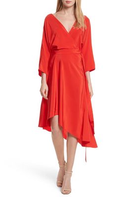 DVF Diane von Furstenberg Asymmetrical Wrap Silk Dress in Poppy