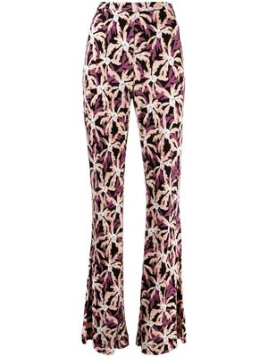 DVF Diane von Furstenberg Brooklyn floral-print flared trousers - Purple