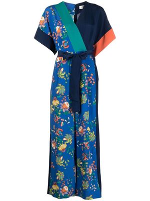 DVF Diane von Furstenberg floral-print belted-waist jumpsuit - Blue