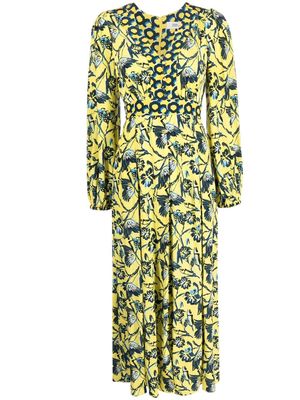DVF Diane von Furstenberg floral-print long-sleeve dress - Yellow