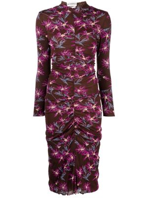 DVF Diane von Furstenberg floral-print ruched dress - Brown