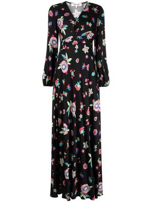 DVF Diane von Furstenberg floral-print V-neck maxi dress - Black