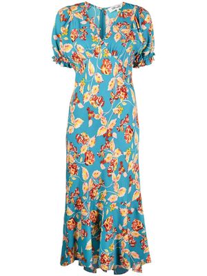 DVF Diane von Furstenberg floral print V-neck midi dress - Blue
