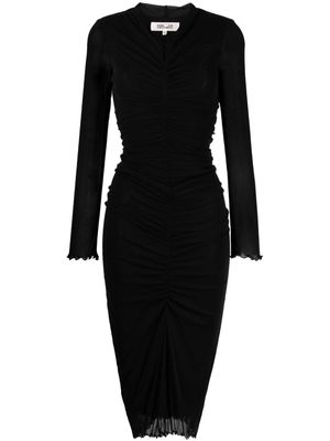 DVF Diane von Furstenberg gathered sheer-sleeved midi dress - Black