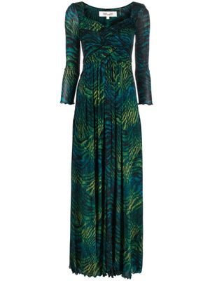 DVF Diane von Furstenberg graphic-print braid-detail maxi dress - Blue