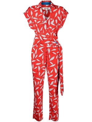 DVF Diane von Furstenberg graphic-print tied-waist jumpsuit - Red