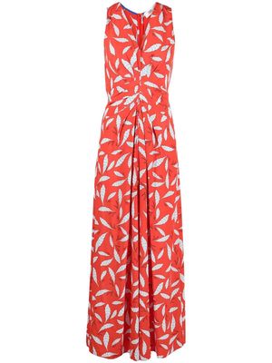 DVF Diane von Furstenberg leaf-print pleated maxi dress - Red
