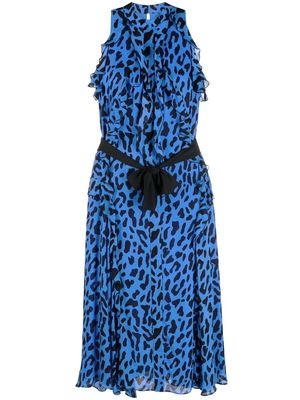 DVF Diane von Furstenberg leopard-print ruffled halterneck dress - Blue