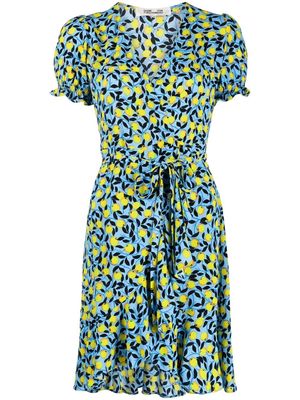 DVF Diane von Furstenberg nectarine-print tied-waist dress - Blue