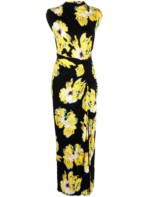 DVF Diane von Furstenberg painted blossom-pattern midi dress - Black