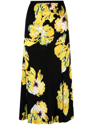 DVF Diane von Furstenberg painted blossom-print midi skirt - Black