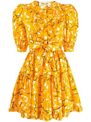 DVF Diane von Furstenberg Roberta abstract-print puff sleeve dress - Orange