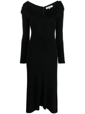 DVF Diane von Furstenberg ruched-detailing V-neck midi dress - Black