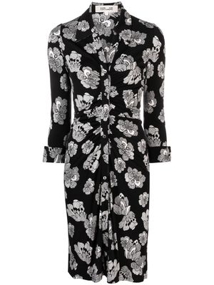 DVF Diane von Furstenberg Sheska floral-print midi shirtdress - Black