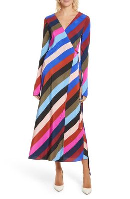 DVF Diane von Furstenberg Stripe Silk Wrap Midi Dress in Carson Stripe Black Multi