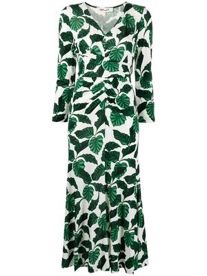 DVF Diane von Furstenberg Timmy leaf-print ruched midi dress - Green
