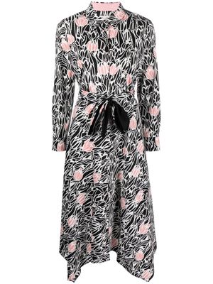 DVF Diane von Furstenberg tulip-print belted midi dress - Black
