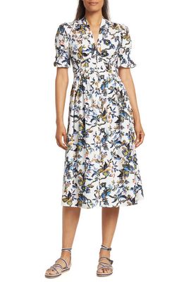 DVF Erica Floral Cotton Poplin Midi Dress in Fauna Toile Large Ivory