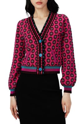 DVF Floral Jacquard Cardigan in Flower Tie Poison Pink