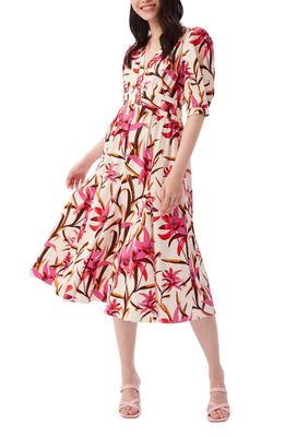 DVF Melissa Puff Sleeve Floral Midi Dress in Harlow Large Nude
