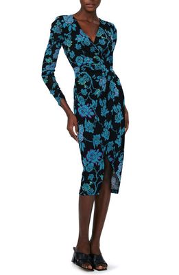 DVF Nevine Floral Long Sleeve Faux Wrap Dress in China Vine Black