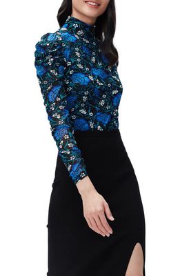 DVF New Remy Print Ruched Mock Neck Top in Pfltt