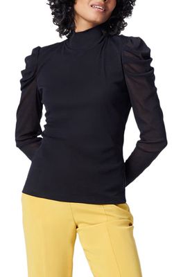 DVF Remy Puff Shoulder Knit Turtleneck Top in Black