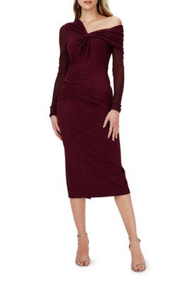 DVF Rich One-Shoulder Long Sleeve Body-Con Dress in Wine Pink