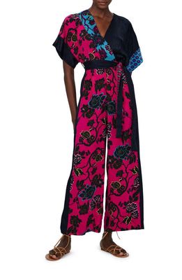 DVF Rinna Mixed Floral Print Jumpsuit in China Vine Pink/Barrier Reef