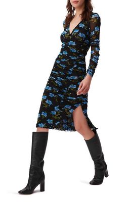 DVF Rochelle Floral Long Sleeve Mesh Midi Dress in Aug Flor Sm Black