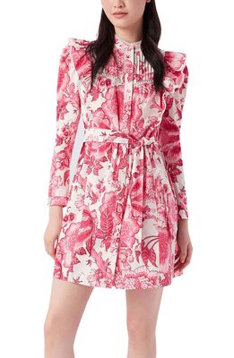 DVF Sandrah Floral Ruffle Long Sleeve Stretch Cotton Dress in Willow Floral Ivory