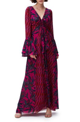 DVF Selena Print Ruffle Long Sleeve Maxi Dress in Oazzr
