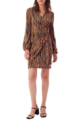 DVF Toronto Zebra Print Long Sleeve Minidress in Zebra Brown