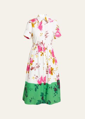 Dyed Floral Print Shirtdress