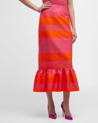 Dyed Pencil Skirt with Ruffle Peplum Hem