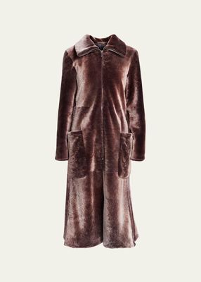 Dyed Shearling Maxi Overcoat