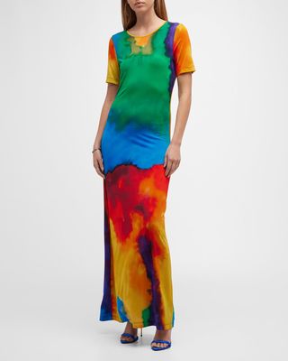 Dyed Short-Sleeve Midi Dress
