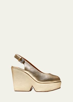Dylan Metallic Leather Wedge Sandals