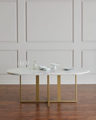 Dylia Marble and Brass Oval Dining Table