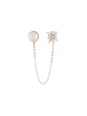 E.M. pearl crystal link earring - White