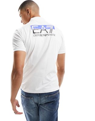 EA7 back print short sleeve polo shirt in white