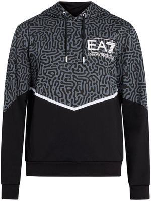 Ea7 Emporio Armani abstract-print cotton hoodie - Black