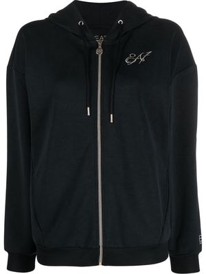Ea7 Emporio Armani embroidered-logo zip-up hoodie - Black